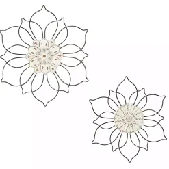 Kirklands Home Black Metal and Wood Floral Wall Plaques, Set of 2 Outlet