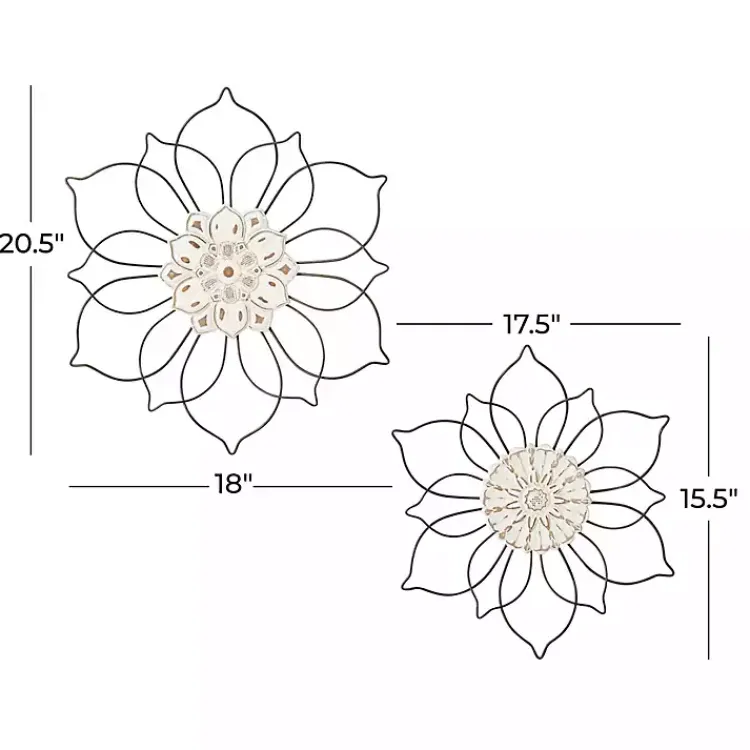 Kirklands Home Black Metal and Wood Floral Wall Plaques, Set of 2 Outlet