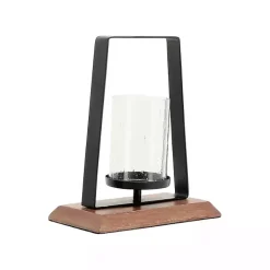 Candle Holders>Kirklands Home Black Metal and Wood Hurricane