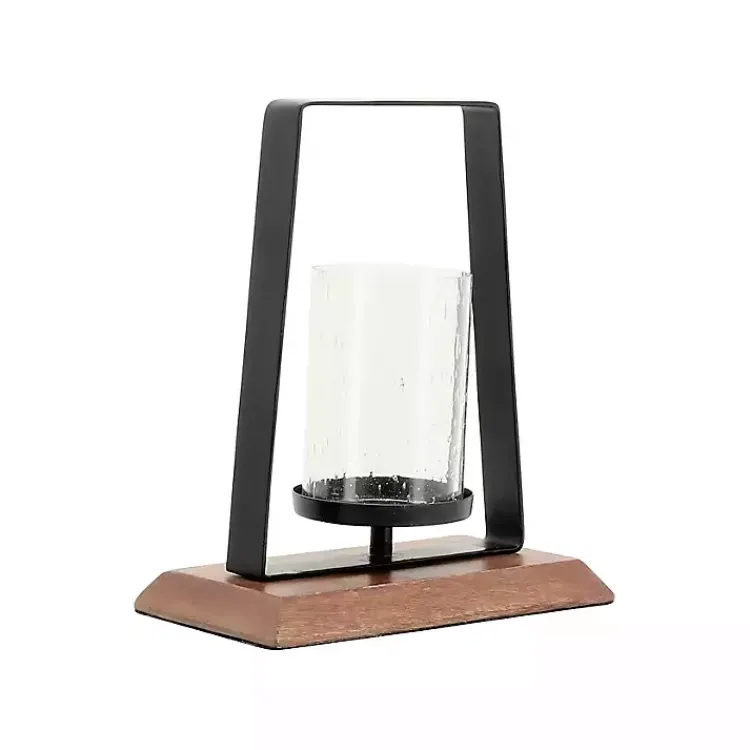 Candle Holders>Kirklands Home Black Metal and Wood Hurricane