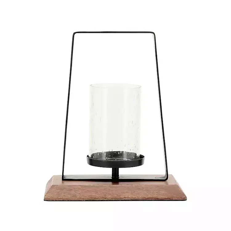 Candle Holders>Kirklands Home Black Metal and Wood Hurricane