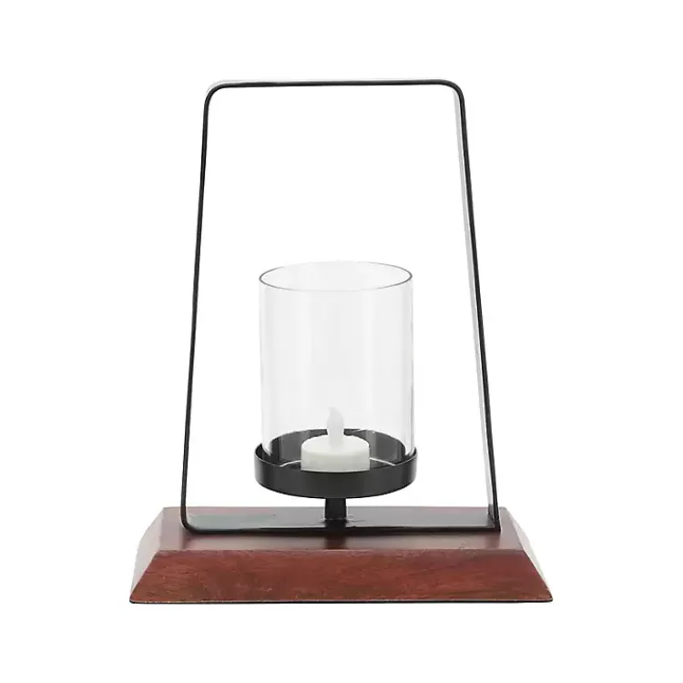 Candle Holders>Kirklands Home Black Metal and Wood Hurricane