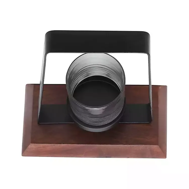Candle Holders>Kirklands Home Black Metal and Wood Hurricane