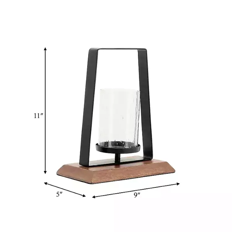 Candle Holders>Kirklands Home Black Metal and Wood Hurricane