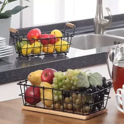 Kirklands Home Black Metal and Wood Stackable Kitchen Baskets Online