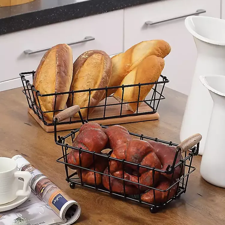 Kirklands Home Black Metal and Wood Stackable Kitchen Baskets Online