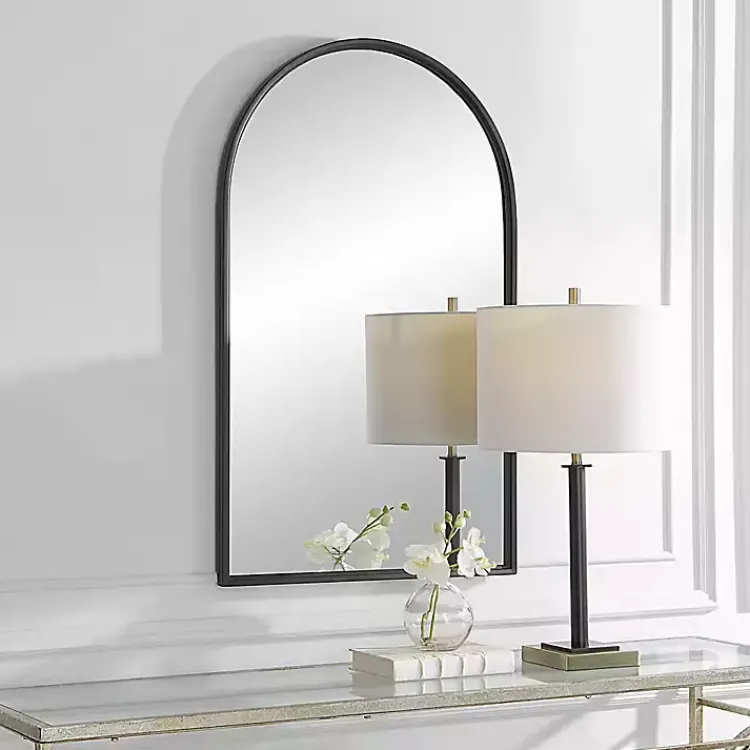 Kirklands Home Black Metal Arch Frame Wall Mirror