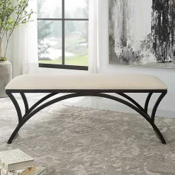 Kirklands Home Black Metal Arched Frame Upholstered Bench Ivory Online