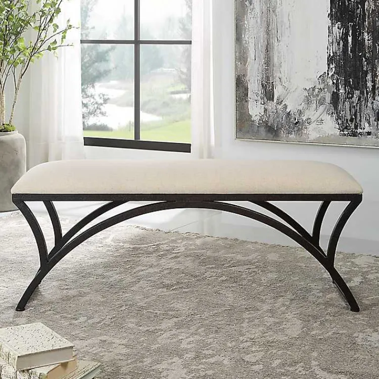 Kirklands Home Black Metal Arched Frame Upholstered Bench Ivory Online