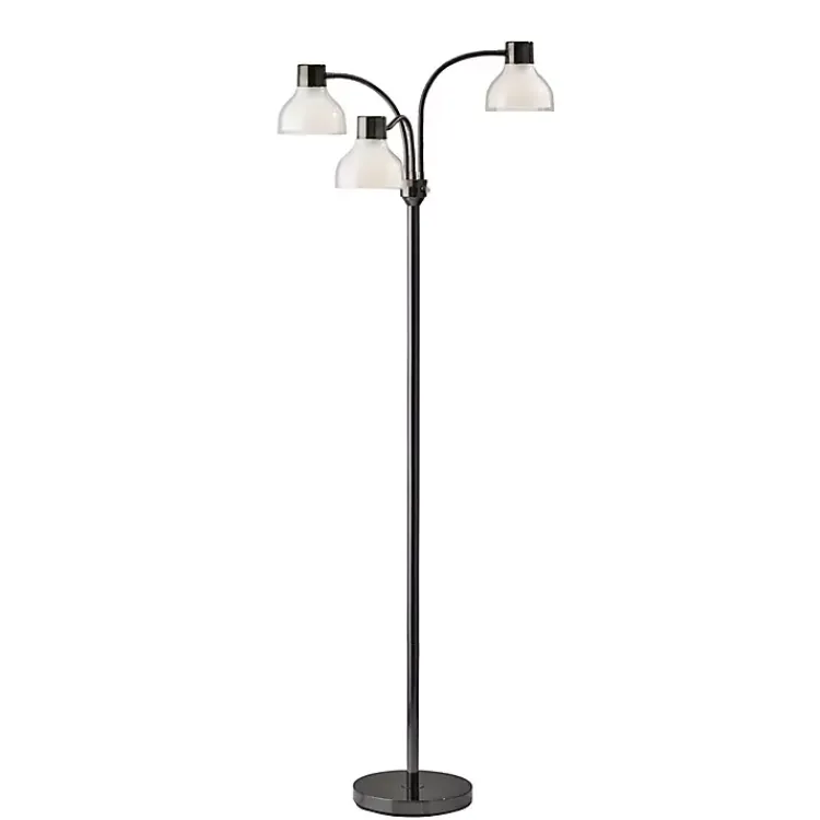 Kirklands Home Black Metal 3-Arm Frosted Shade Floor Lamp White New