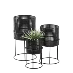 Kirklands Home Metal Basket Weave Planters, Set of 3 Black