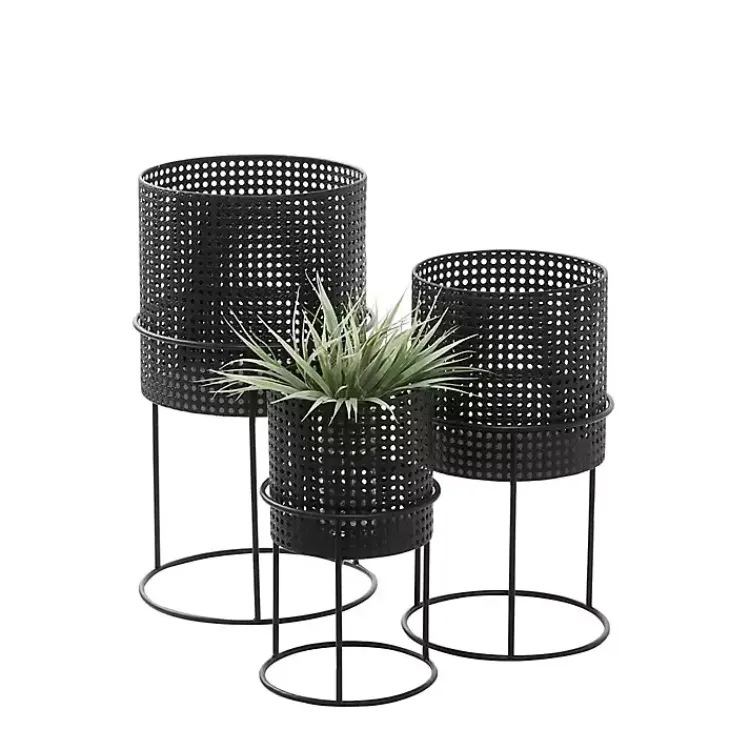 Kirklands Home Metal Basket Weave Planters, Set of 3 Black