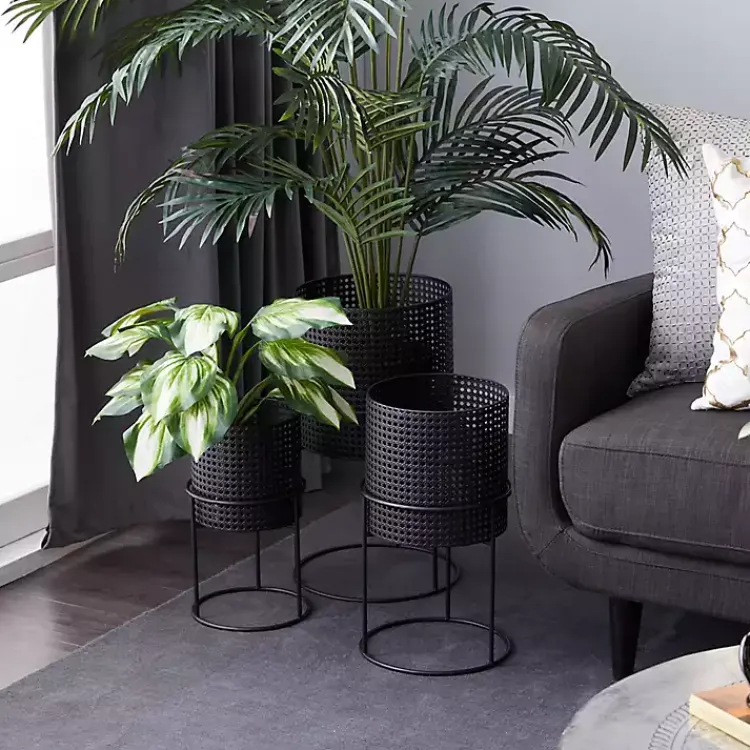 Kirklands Home Metal Basket Weave Planters, Set of 3 Black