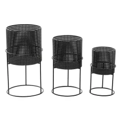 Kirklands Home Metal Basket Weave Planters, Set of 3 Black