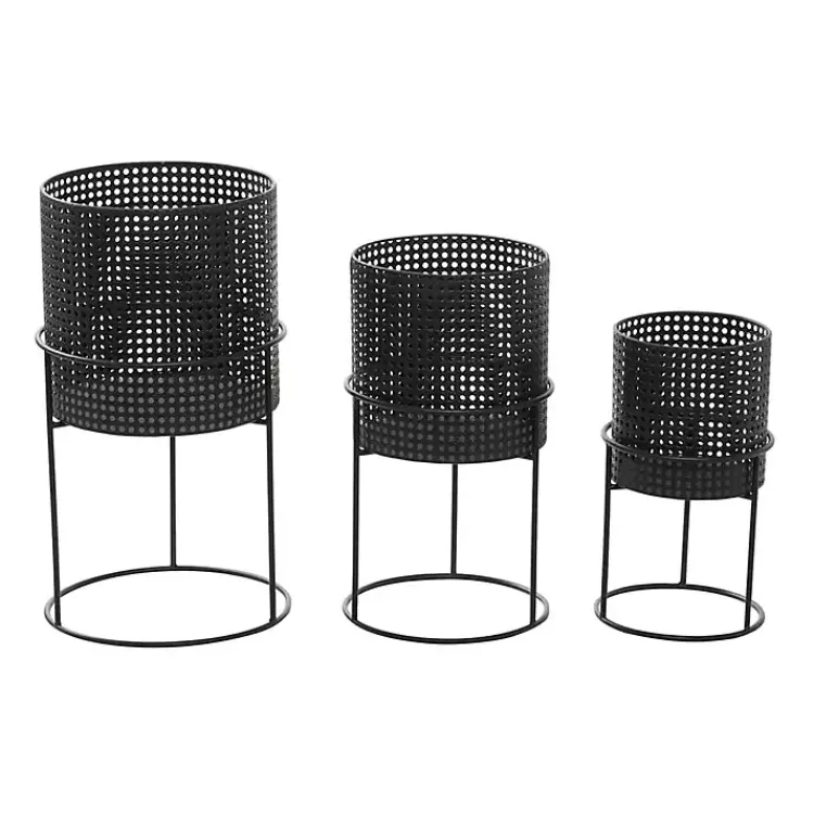 Kirklands Home Metal Basket Weave Planters, Set of 3 Black