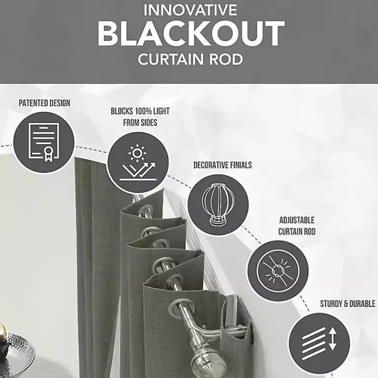 Kirklands Home Black Metal Blackout Finial Curtain Rod, 36 in. Clearance