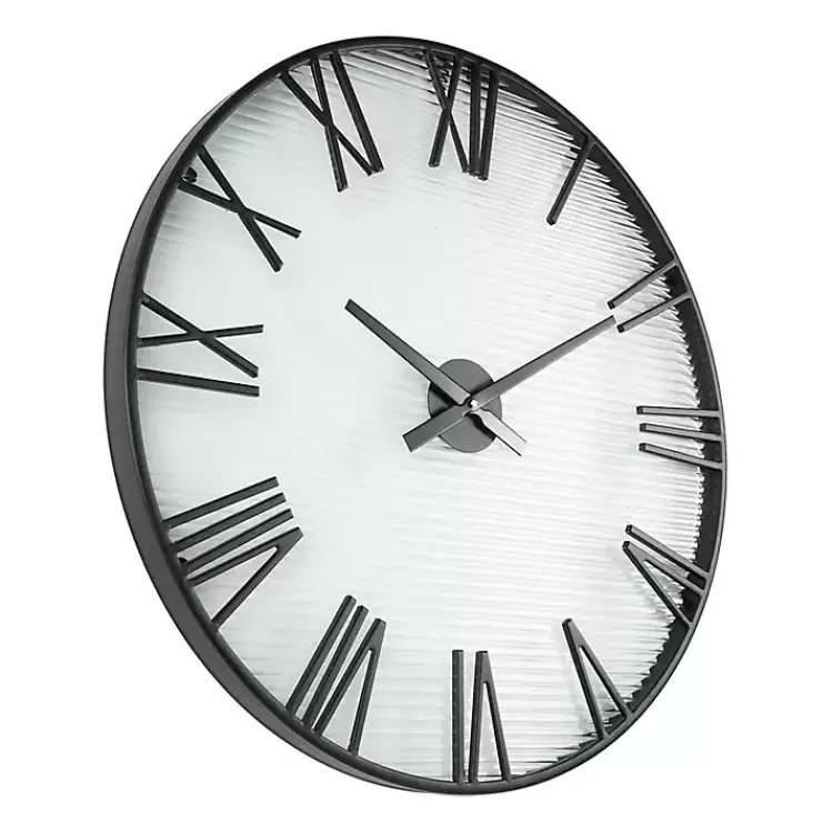 Kirklands Home Black Metal Clear Glass Wall Clock Outlet