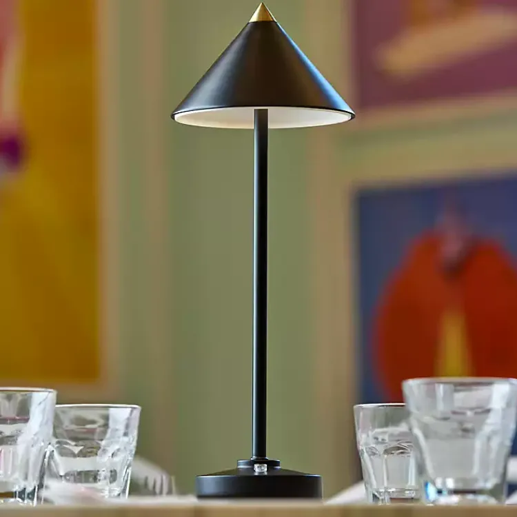 Kirklands Home Metal Cone Shade Cordless Table Lamp Black Clearance
