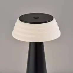 Kirklands Home Metal Cordless Lamp with White Ribbed Shade Black Clearance