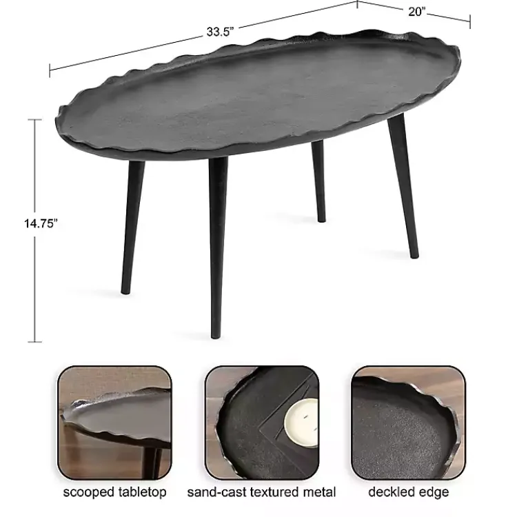 Kirklands Home Metal Deckled Edge Oval Coffee Table Black New