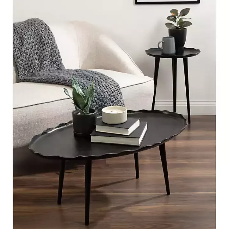 Kirklands Home Metal Deckled Edge Oval Coffee Table Black New