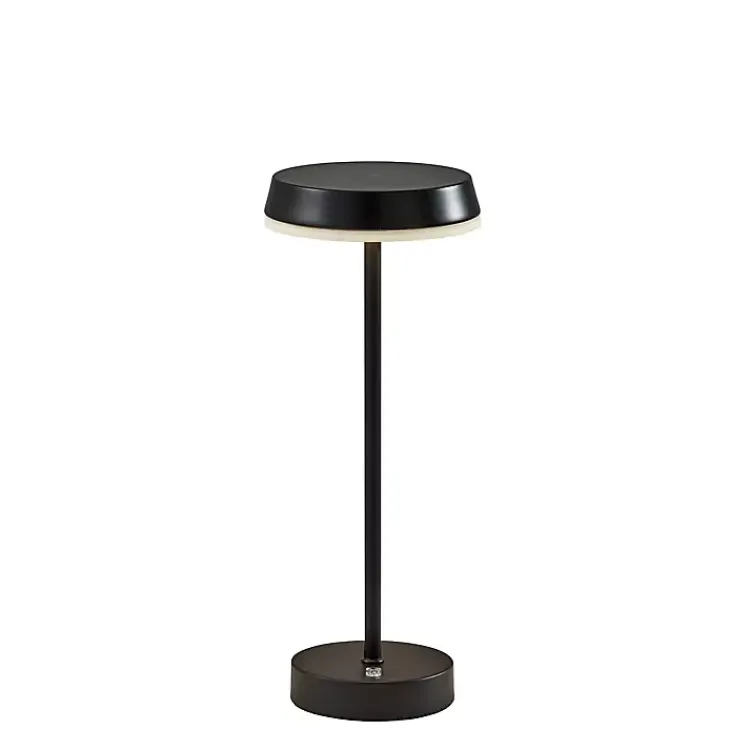 Kirklands Home Metal Disc Frosted Light Cordless Table Lamp Black New