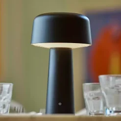 Kirklands Home Metal Dome Frosted Light Cordless Table Lamp Black Discount