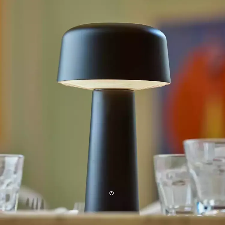 Kirklands Home Metal Dome Frosted Light Cordless Table Lamp Black Discount