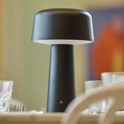 Kirklands Home Metal Dome Frosted Light Cordless Table Lamp Black Discount
