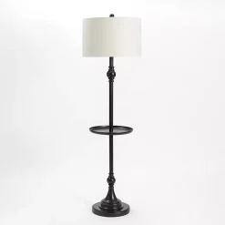 Kirklands Home Black Metal Floor Lamp with Round Tray White New