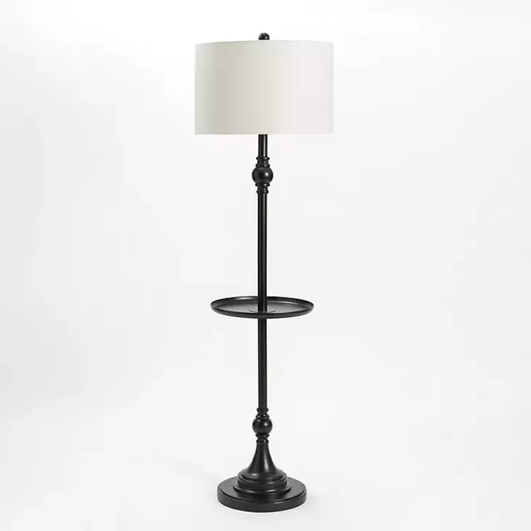 Kirklands Home Black Metal Floor Lamp with Round Tray White New