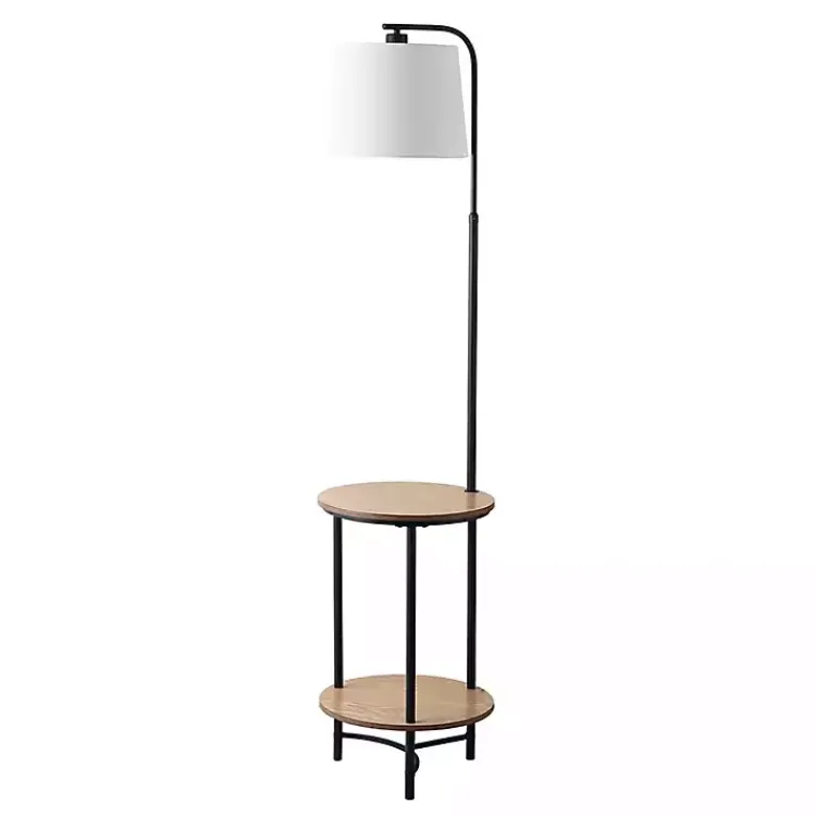 Kirklands Home Black Metal Floor Lamp with Wood Shelves White