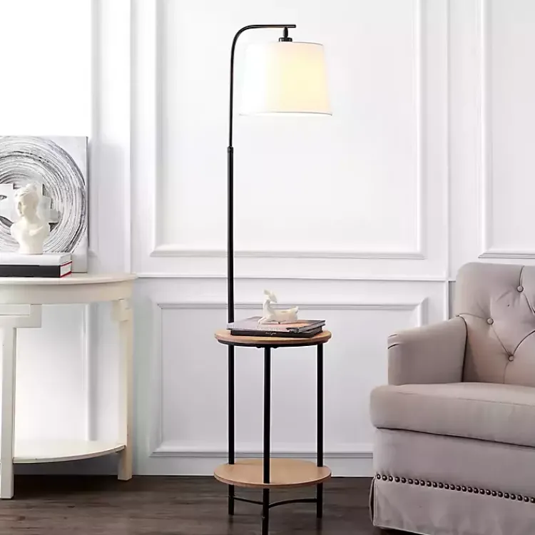 Kirklands Home Black Metal Floor Lamp with Wood Shelves White