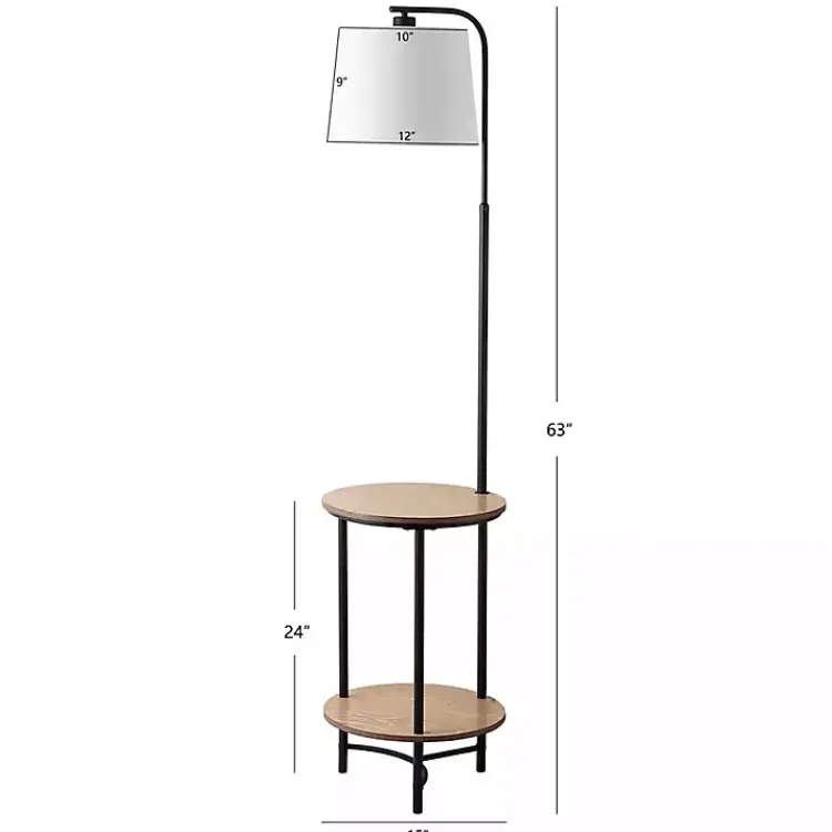 Kirklands Home Black Metal Floor Lamp with Wood Shelves White