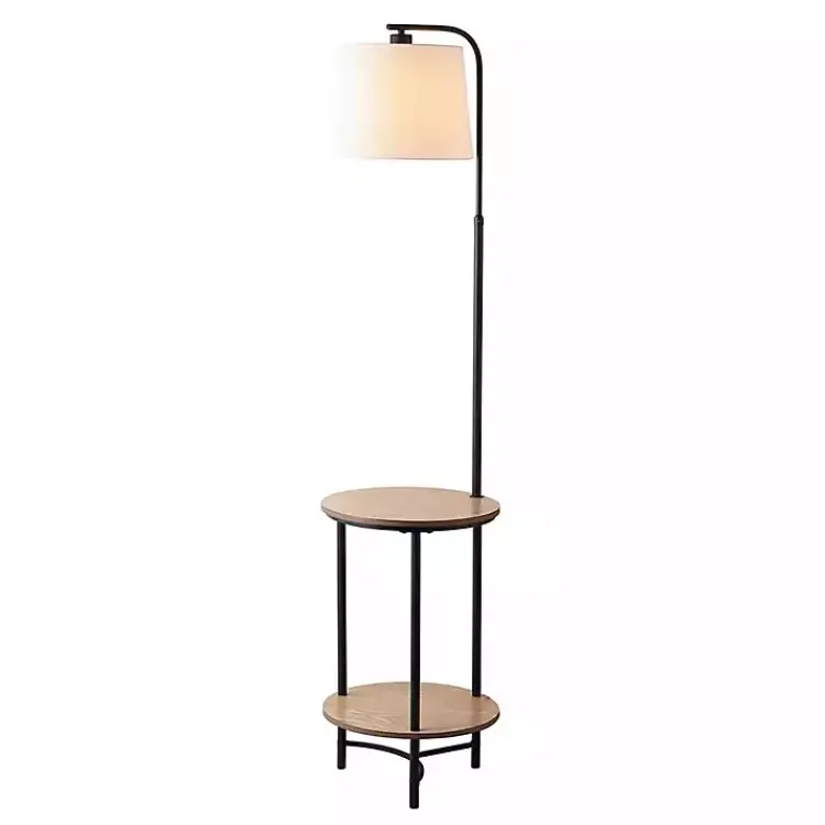 Kirklands Home Black Metal Floor Lamp with Wood Shelves White