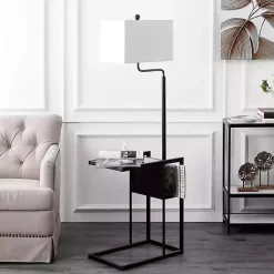Kirklands Home Black Metal Floor Lamp with Glass Tabletop White Discount