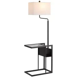 Kirklands Home Black Metal Floor Lamp with Glass Tabletop White Discount