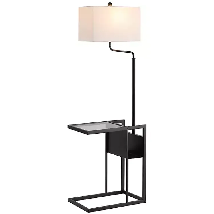 Kirklands Home Black Metal Floor Lamp with Glass Tabletop White Discount