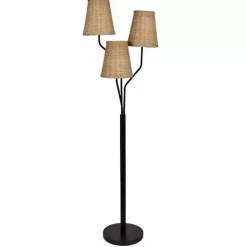 Kirklands Home Metal Floor Lamp with Rattan Shades Black Discount