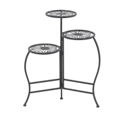 Kirklands Home Metal Floral 3-Tier Plant Stand Black Hot