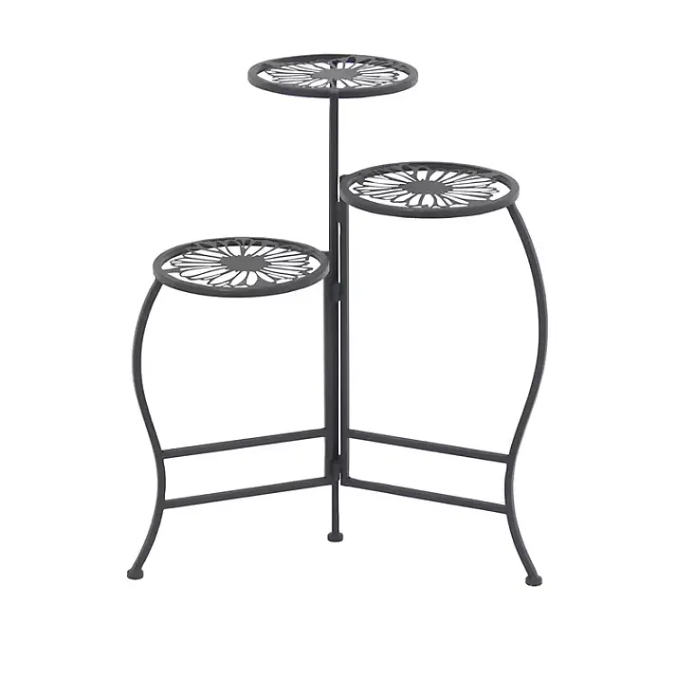 Kirklands Home Metal Floral 3-Tier Plant Stand Black Hot