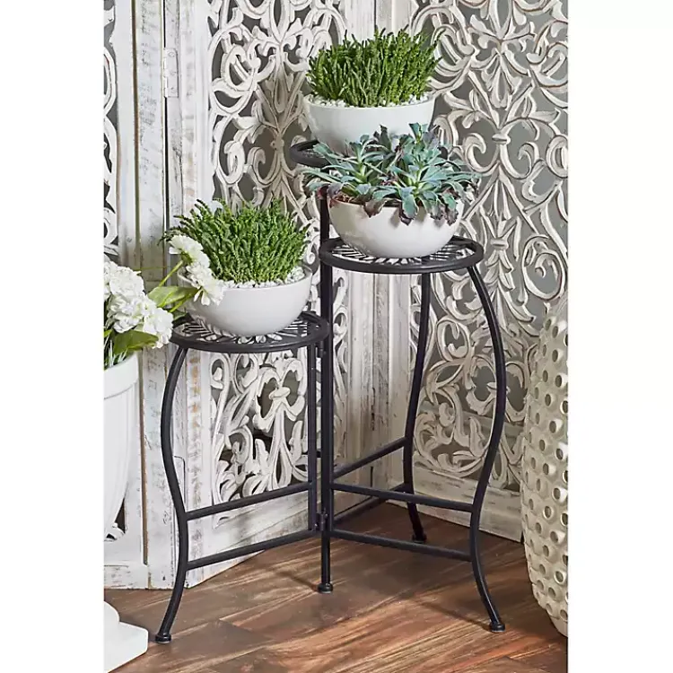 Kirklands Home Metal Floral 3-Tier Plant Stand Black Hot
