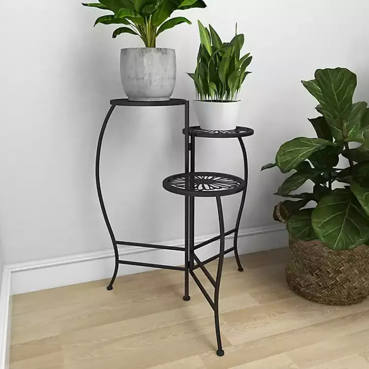 Kirklands Home Metal Floral 3-Tier Plant Stand Black Hot