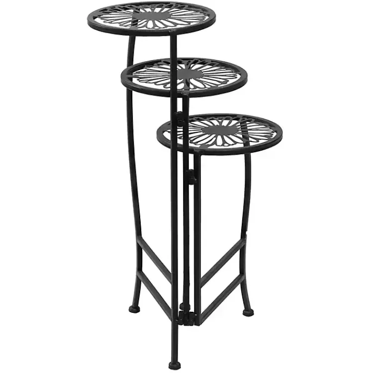 Kirklands Home Metal Floral 3-Tier Plant Stand Black Hot