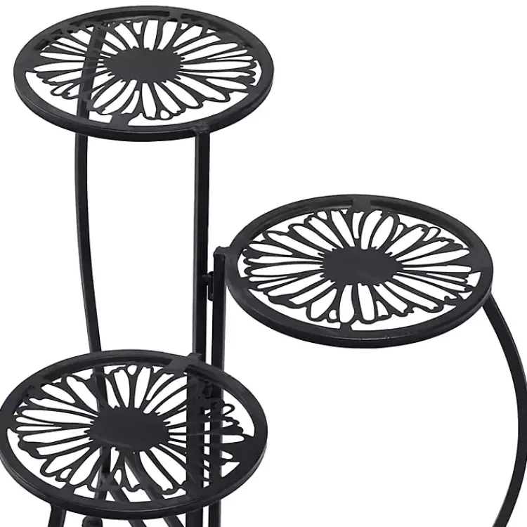 Kirklands Home Metal Floral 3-Tier Plant Stand Black Hot