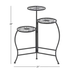 Kirklands Home Metal Floral 3-Tier Plant Stand Black Hot