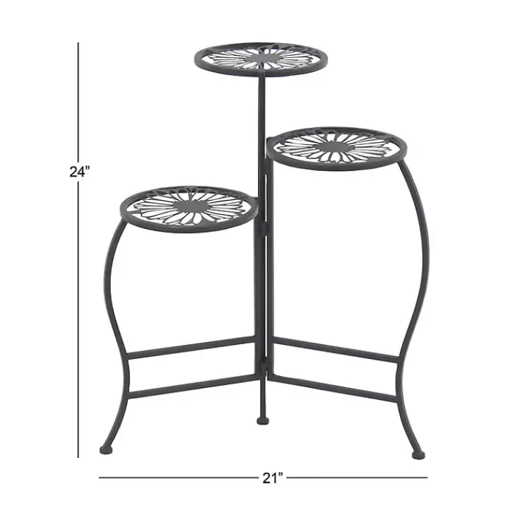 Kirklands Home Metal Floral 3-Tier Plant Stand Black Hot
