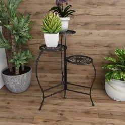 Kirklands Home Metal Floral 3-Tier Plant Stand Black Hot