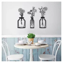 Kirklands Home Metal Floral Vase Wall Plaques, Set of 3 Black Sale