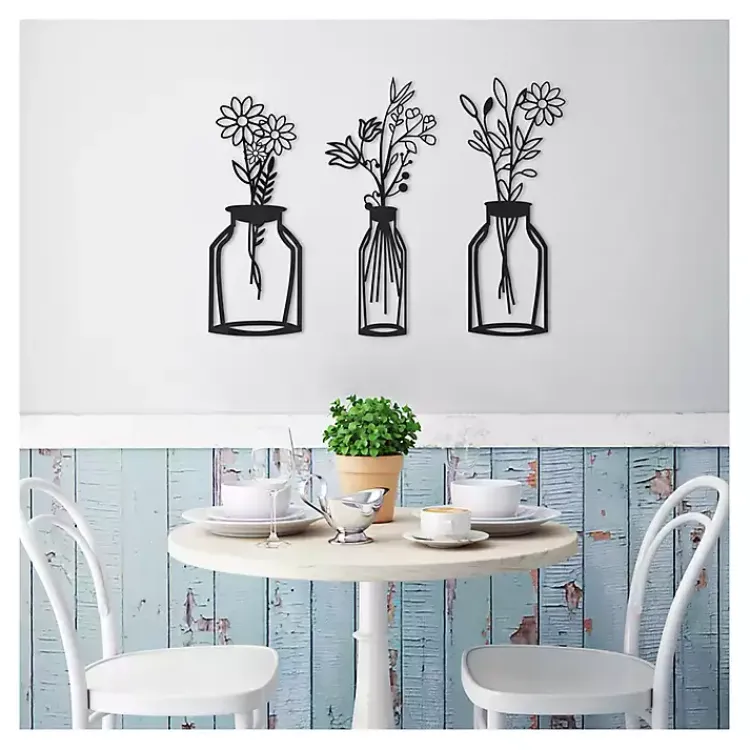Kirklands Home Metal Floral Vase Wall Plaques, Set of 3 Black Sale